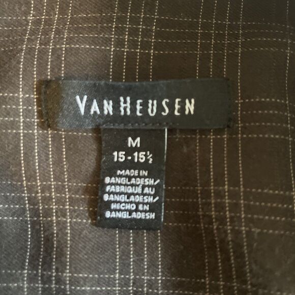 Van Heusen Shirt Men’s M 15-15 1/2 Brown Plaid Button Up Long Sleeve 60% Cotton - Picture 3 of 9